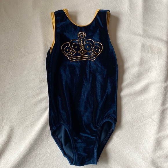 GK Kids Dance Leotard in Deep Blue and Gold - Picture 1 of 3